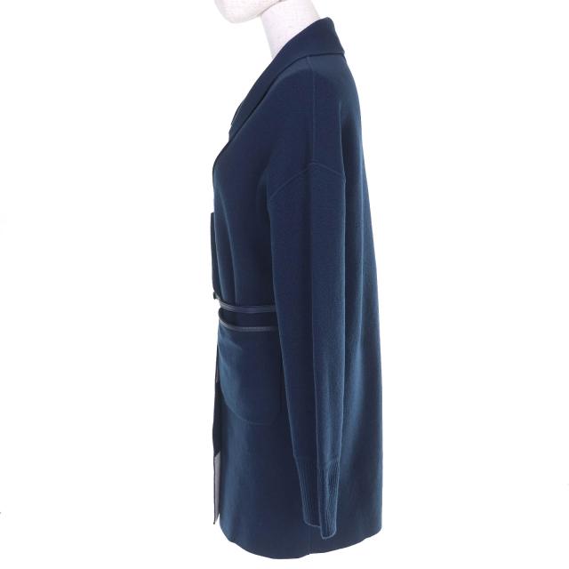 極美品□Loro Piana ロロピアーナ FAI0388 ベビーカシミヤ100％ レザーパイピング リバーシブル ロングニットカーディガン S 伊製 正規品_2