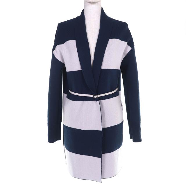 極美品□Loro Piana ロロピアーナ FAI0388 ベビーカシミヤ100％ レザーパイピング リバーシブル ロングニットカーディガン S 伊製 正規品_1