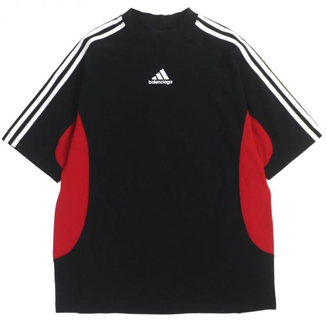 未使用品▼BALENCIAGA adidas バレンシアガ アディダス 2022年製 712401 ロゴ刺繍 ラインデザイン 半袖Ｔシャツ XXS 正規品 メンズ