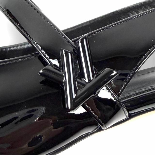 極美品◇LOUIS VUITTON ルイヴィトン 2024年製 ロミー スリングバック ポンプ LVロゴ チャンキーヒール エナメルレザー パンプス 黒 37.5_7