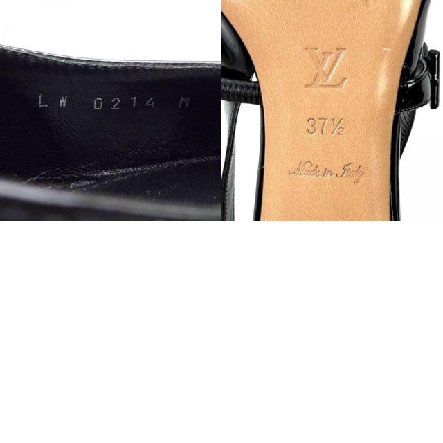 極美品◇LOUIS VUITTON ルイヴィトン 2024年製 ロミー スリングバック ポンプ LVロゴ チャンキーヒール エナメルレザー パンプス 黒 37.5_9