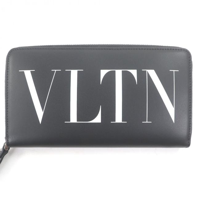 極美品□ヴァレンティノガラヴァーニ 1Y2P0570LVN レザー VLTNロゴ ロックスタッズ付きZIP ラウンドファスナー 長財布 黒 イタリア製