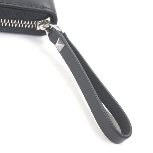 極美品□ヴァレンティノガラヴァーニ 1Y2P0570LVN レザー VLTNロゴ ロックスタッズ付きZIP ラウンドファスナー 長財布 黒 イタリア製_6