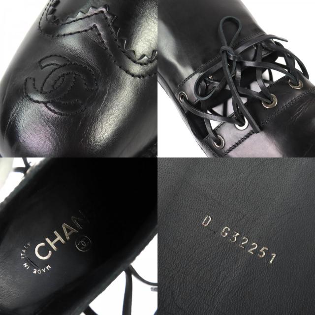 極美品△CHANEL シャネル G32251 ココマーク レースアップ切り替え バックジップ レザー ロングブーツ ブラック 36.5 保存袋付き 伊製_8