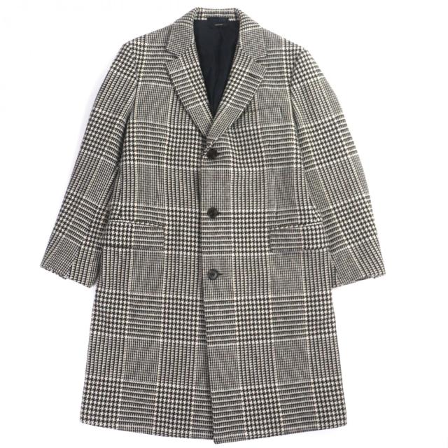 極美品▼HERMES エルメス ウール100% 千鳥格子 厚手 ツイード シングルチェスターコート ブラウン 50 イタリア製 正規品 メンズ