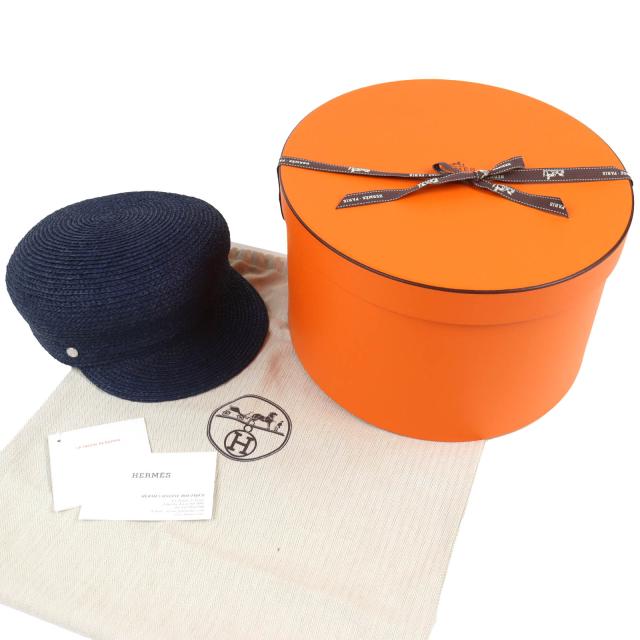 極美品△HERMES エルメス ガラテ ラフィア セリエボタン キャスケット 