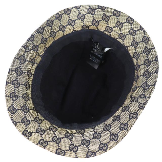 美品△GUCCI グッチ 030367 コットン GGキャンバス バケットハット 帽子 ベージュ ネイビー レッド M イタリア製 正規品 レディース_4