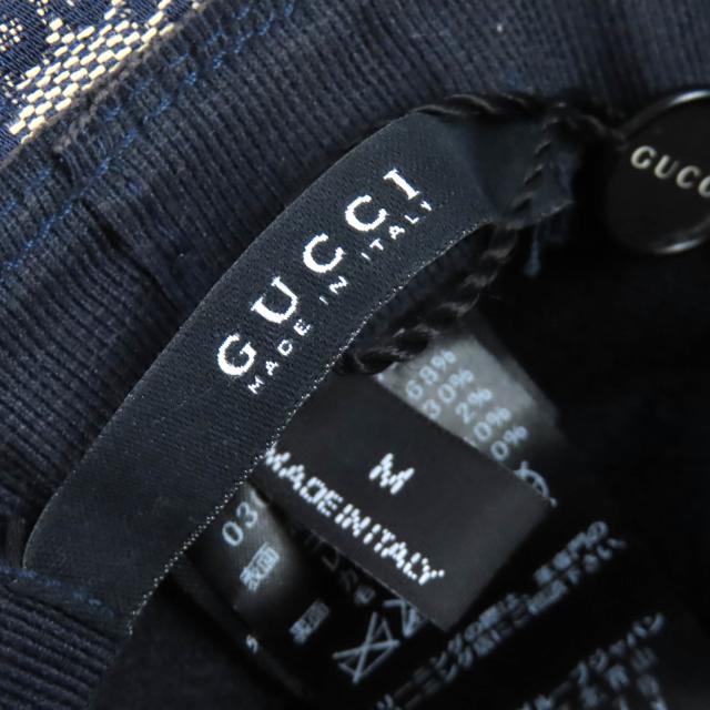 美品△GUCCI グッチ 030367 コットン GGキャンバス バケットハット 帽子 ベージュ ネイビー レッド M イタリア製 正規品 レディース_6