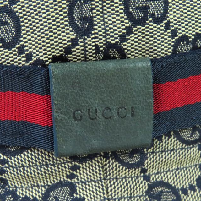 美品△GUCCI グッチ 030367 コットン GGキャンバス バケットハット 帽子 ベージュ ネイビー レッド M イタリア製 正規品 レディース_5