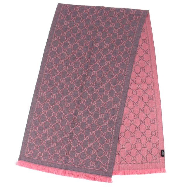 極美品△GUCCI グッチ 133483 GGウール スカーフ ローズピンク ミニフリンジ マフラー ストール ショール 箱付き イタリア製 レディース_2