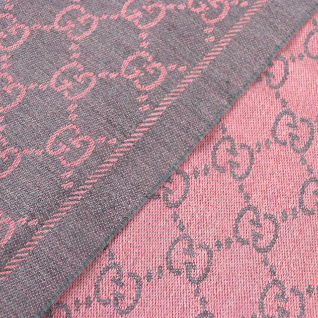 極美品△GUCCI グッチ 133483 GGウール スカーフ ローズピンク ミニフリンジ マフラー ストール ショール 箱付き イタリア製 レディース_4