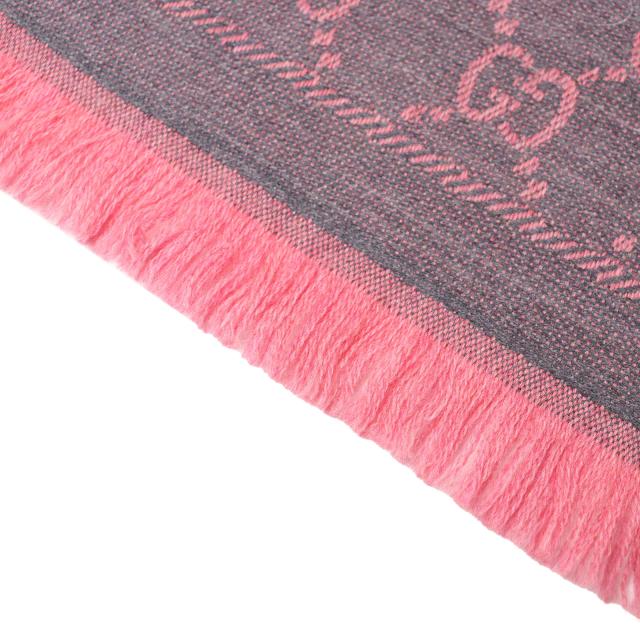 極美品△GUCCI グッチ 133483 GGウール スカーフ ローズピンク ミニフリンジ マフラー ストール ショール 箱付き イタリア製 レディース_5