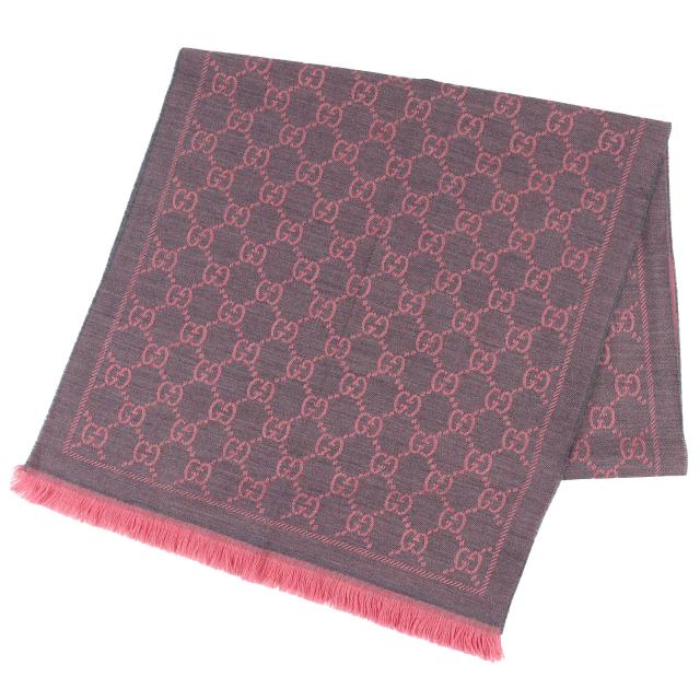 極美品△GUCCI グッチ 133483 GGウール スカーフ ローズピンク ミニフリンジ マフラー ストール ショール 箱付き イタリア製 レディース