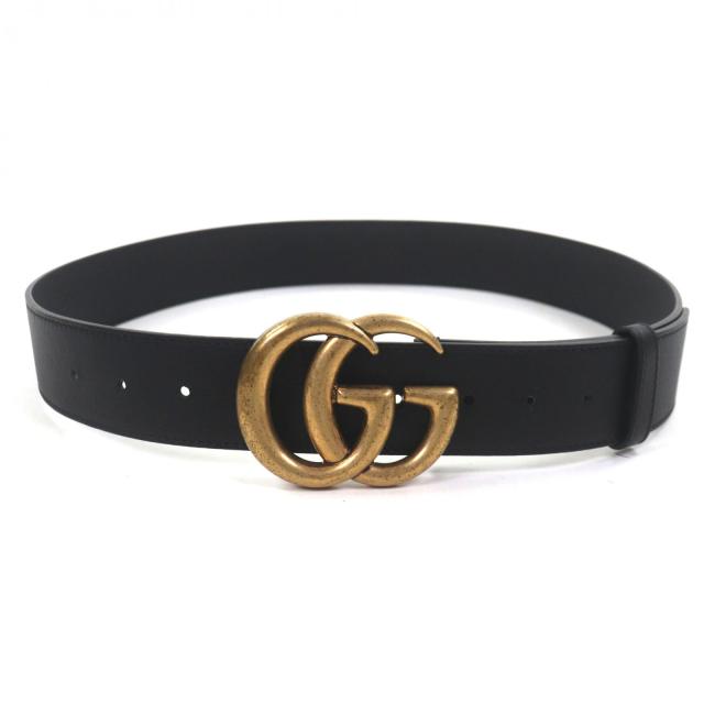美品▼GUCCI グッチ 400593 ダブルG ワイドベルト レザー GGマーモントバックル ブラック ゴールド金具 90・36 保存袋付き 伊製 メンズ_2