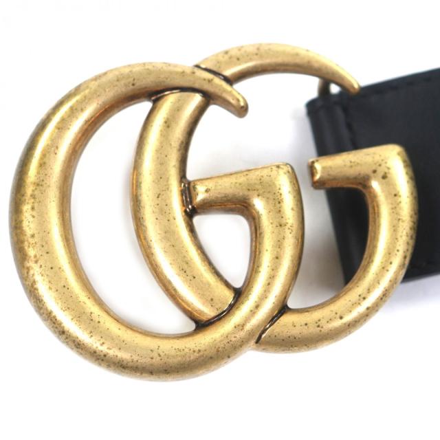 美品▼GUCCI グッチ 400593 ダブルG ワイドベルト レザー GGマーモントバックル ブラック ゴールド金具 90・36 保存袋付き 伊製 メンズ_8
