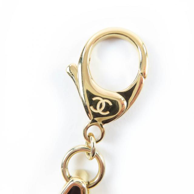 美品☆CHANEL シャネル D25K ABG575 ココマーク ストーン・フェイクパール付 スター キーホルダー ゴールド ブラック 箱付き イタリア製_4