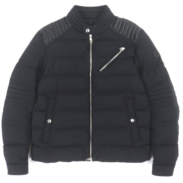 美品▼MONCLER モンクレール SAMALENS サマランス レザーワッペン付き ダブルジップアップ ダウンジャケット ブラック 2 正規品 メンズ 52,800円