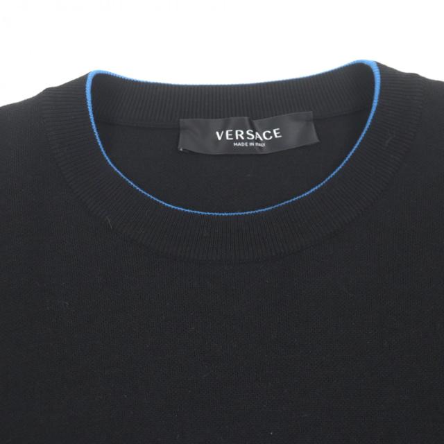 【ドンドン見直し】美品▼VERSACE ヴェルサーチ 2021年製 1003703 ウール ロゴ プルオーバー ニットセーター ブラック 48 正規品 メンズ_1