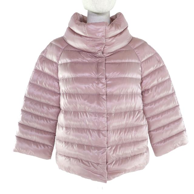 極美品★Herno ヘルノ 23AW PI0046DIC ICONICO スナップボタン スタンドカラー ライト ダウンジャケット ピンク 40 正規品 レディース