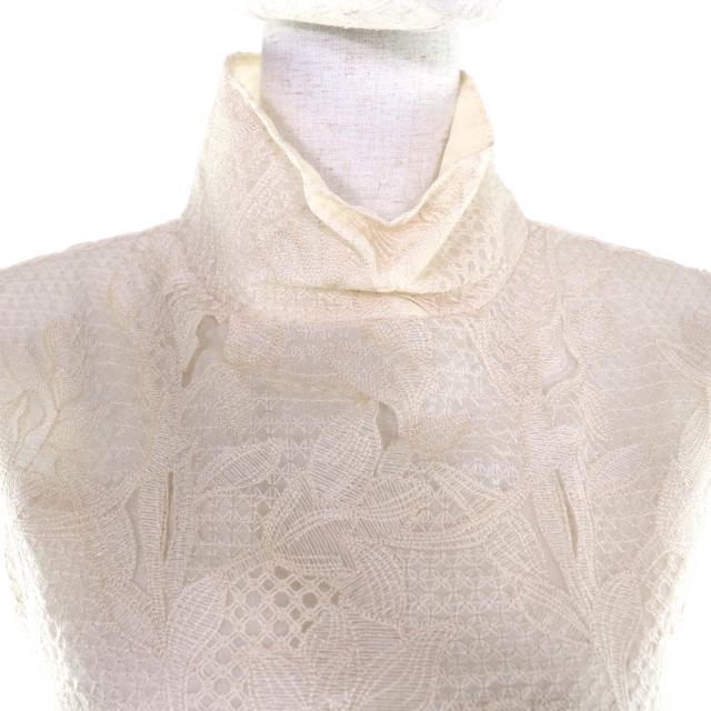 未使用品★ebure エブール 3410300236 シルク100％ オーガンジー レース ノースリーブ ロング ワンピース 36 正規品_3