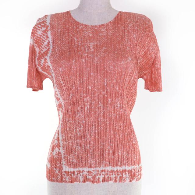 極美品☆PLEATS PLEASE プリーツプリーズ イッセイミヤケ PP31JK421 半袖 カットソー オレンジ系 3 日本製 正規品 レディース