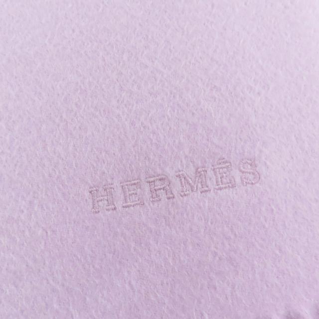極美品☆HERMES エルメス カシミヤ100％ ロゴ刺繍 フリンジ付 超大判 ショール ブランケット パープル レディース_2