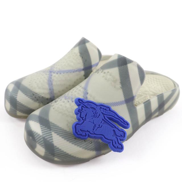 未当てはめる品☆BURBERRY バーバリー 読み合わせる柄 ロゴタイプ引きつける付 坦々たる 天然ゴム サンダル ともし火薄墨色 35 箱付き添い人 イタリア製 レディース