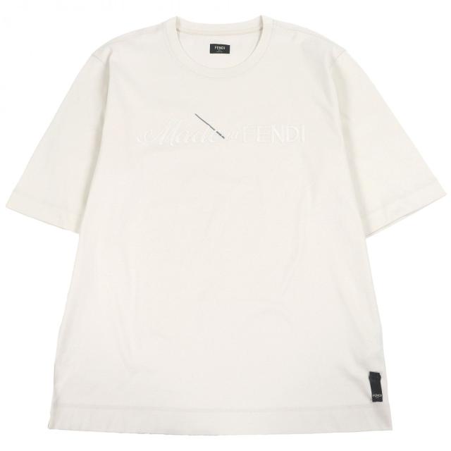 極美品□FENDI フェンディ 2023年製 FY1291 ロゴエンブロイダリー 刺繍 半袖Ｔシャツ カットソー アイボリー XXL イタリア製 正規品