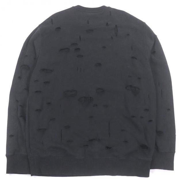 美品□GIVENCHY ジバンシィ BMJ0KE3Y9W コットン100％ デストロイ加工 ロゴプリント スウェットシャツ トレーナー ブラック XL 正規品