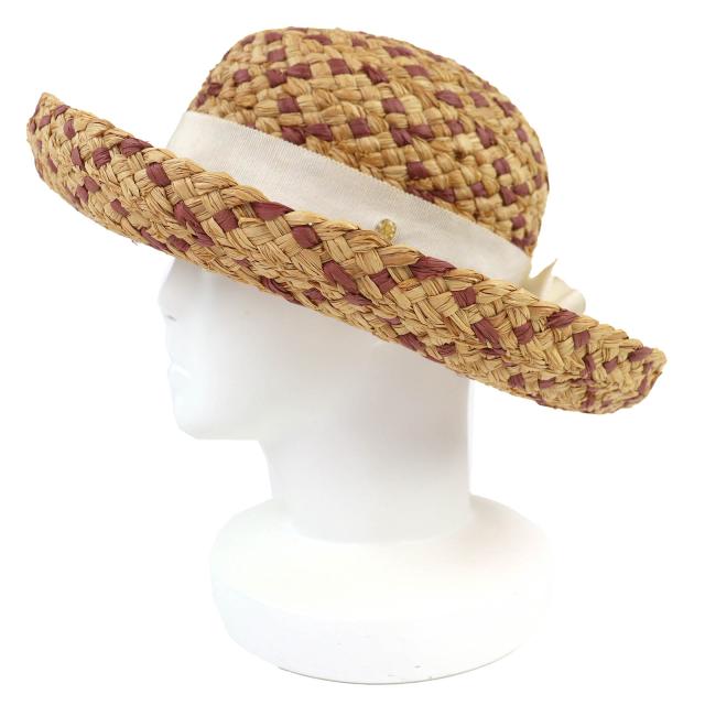 美品△HELEN KAMINSKI ヘレンカミンスキー ラフィア100％ ロゴ金具 リボン ストローハット 麦わら帽子 ベージュ系 レディース オススメ_1