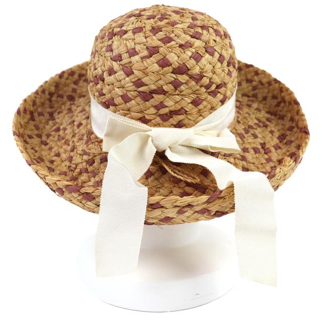 美品△HELEN KAMINSKI ヘレンカミンスキー ラフィア100％ ロゴ金具 リボン ストローハット 麦わら帽子 ベージュ系 レディース オススメ_3