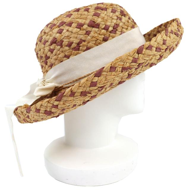 美品△HELEN KAMINSKI ヘレンカミンスキー ラフィア100％ ロゴ金具 リボン ストローハット 麦わら帽子 ベージュ系 レディース オススメ_2