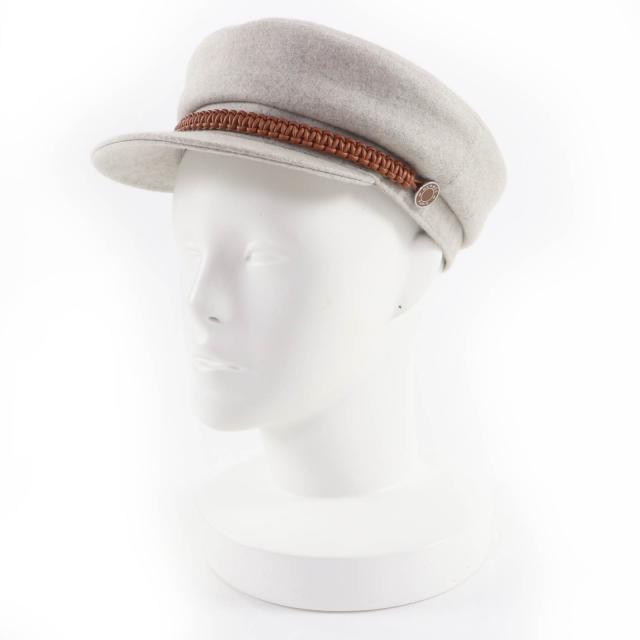 極美品☆HERMES エルメス H212009N ドーヴィル カシミヤ100％ セリエ金具 レザー使い キャスケット グレー 57 仏製 正規品 レディース