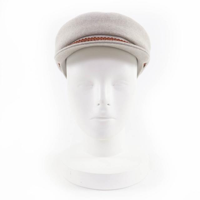 極美品☆HERMES エルメス H212009N ドーヴィル カシミヤ100％ セリエ金具 レザー使い キャスケット グレー 57 仏製 正規品 レディース_2