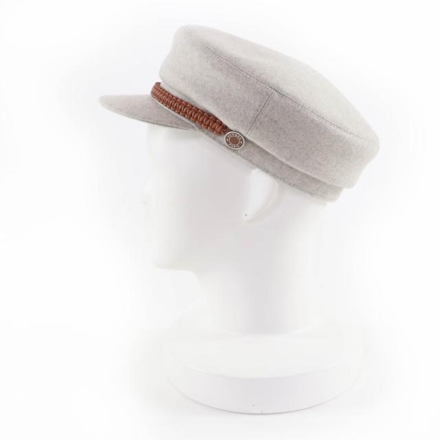 極美品☆HERMES エルメス H212009N ドーヴィル カシミヤ100％ セリエ金具 レザー使い キャスケット グレー 57 仏製 正規品 レディース_3