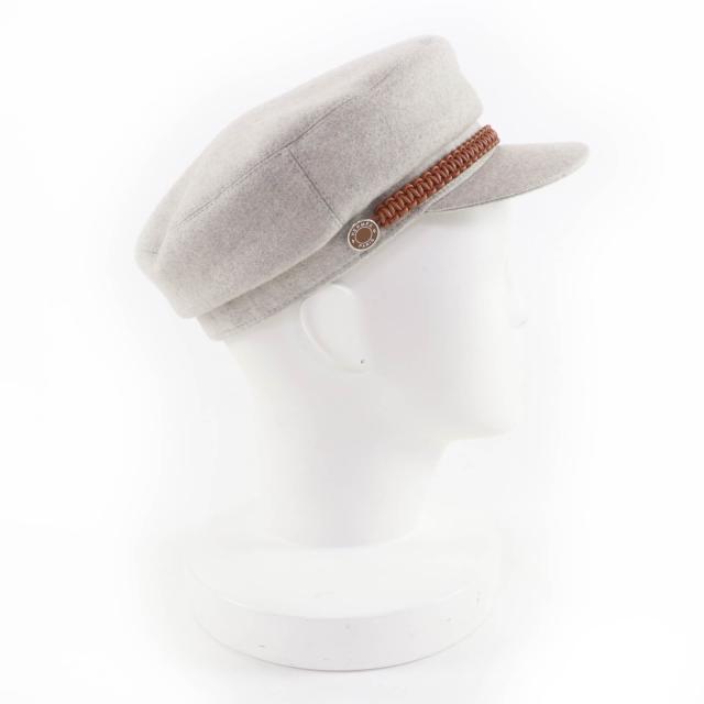 極美品☆HERMES エルメス H212009N ドーヴィル カシミヤ100％ セリエ金具 レザー使い キャスケット グレー 57 仏製 正規品 レディース_5