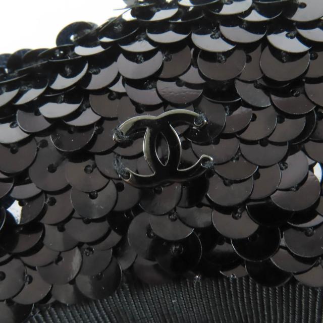 美品☆CHANEL シャネル 17C ココマーク 裏地シルク100％ スパンコール ベレー帽 ブラック M フランス製 レディース_6