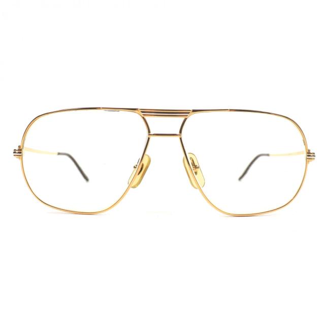 美品▼Cartier カルティエ ヴィンテージ トリニティ ツーブリッジ ロゴ金具 メガネ 眼鏡 アイウェア ゴールド ボルドー 62□14 140 度入