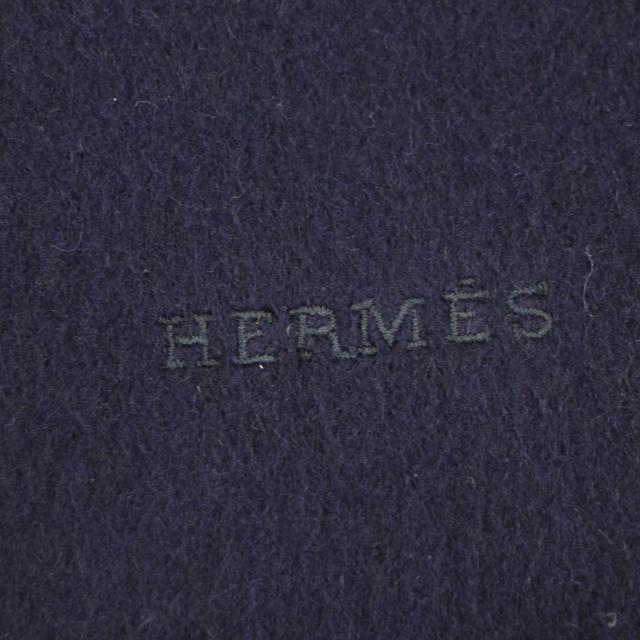極美品▼HERMES エルメス カシミヤ100% ロゴ刺繍 フリンジ付き マフラー ネイビー スコットランド製 メンズ レディース シンプル◎ 極美品▽HERMES エルメス カシミヤ100% ロゴ刺繍 フリンジ付き