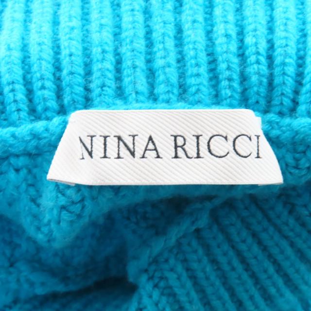美品★NINA RICCI ニナリッチ 3A-PU010-ML535 クロップド丈 パフスリーブ ハイネック ウールニット ブルー M 正規品 レディース_4