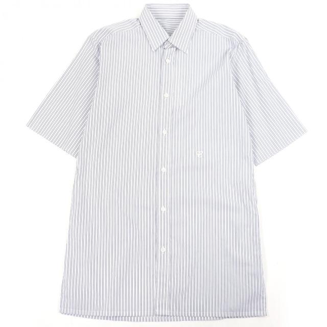 未使用品□Maison Margiela 10 メゾンマルジェラ10 24SS S50DR0007 C刺繍 4ステッチ ストライプ 半袖シャツ ブルー 38 イタリア製 正規品