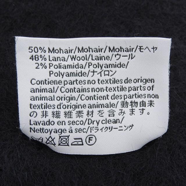極美品▲LOEWE ロエベ モヘア ウール混 アナグラムレザーパッチ フリンジ付き ロング マフラー ブラック スペイン製 正規品 レディース_7
