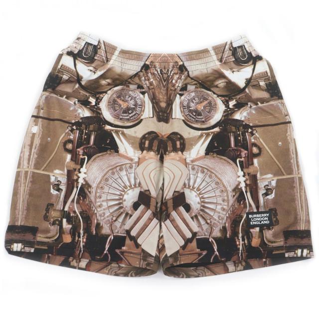 極美品□BURBERRY バーバリー 8024634 ティッシ期 プリントデザイン ロゴパッチ ハーフパンツ ショートパンツ ブラウン L 正規品 メンズ