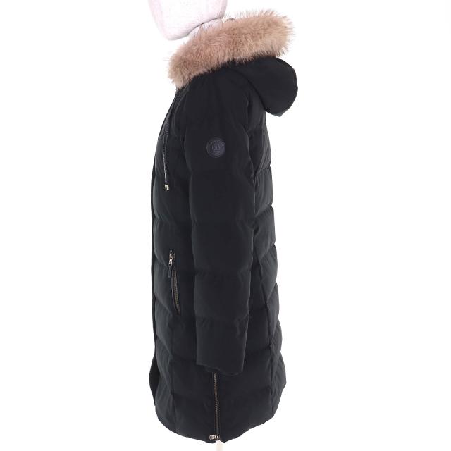 極美品△LAUREN RALPH LAUREN ローレンラルフローレン ロゴワッペン エコファー フード付き ダウンコート ブラック S 正規品 レディース_1