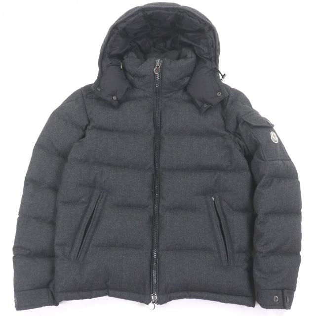 美品□MONCLER モンクレール MONTGENEVRE GIUBBOTTO ウール100％ ロゴワッペン付き フーデッド ダウンジャケット グレー 1 正規品 メンズ