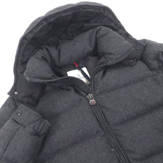 美品□MONCLER モンクレール MONTGENEVRE GIUBBOTTO ウール100％ ロゴワッペン付き フーデッド ダウンジャケット グレー 1 正規品 メンズ_1