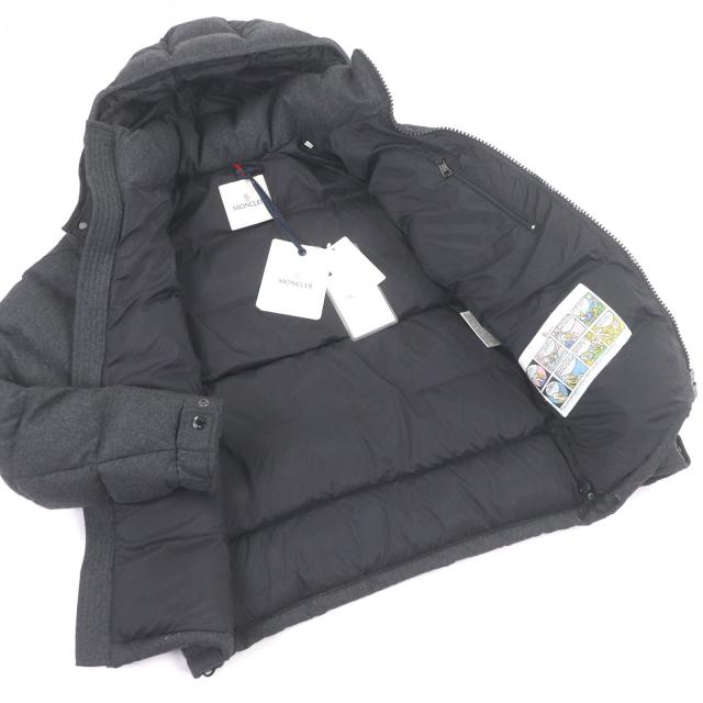 美品□MONCLER モンクレール MONTGENEVRE GIUBBOTTO ウール100％ ロゴワッペン付き フーデッド ダウンジャケット グレー 1 正規品 メンズ_2
