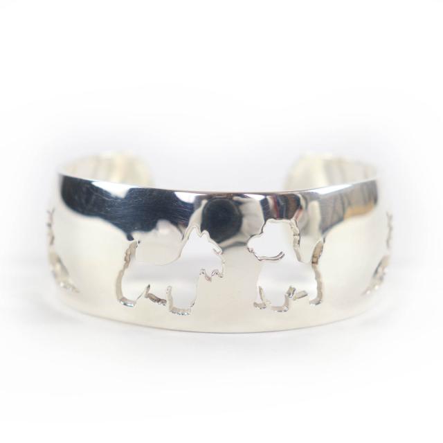 美品☆HERMES エルメス 925 ドッグデザイン アクセサリー ブレスレット バングル シルバー ケース付き フランス製 重量53.4g レディース