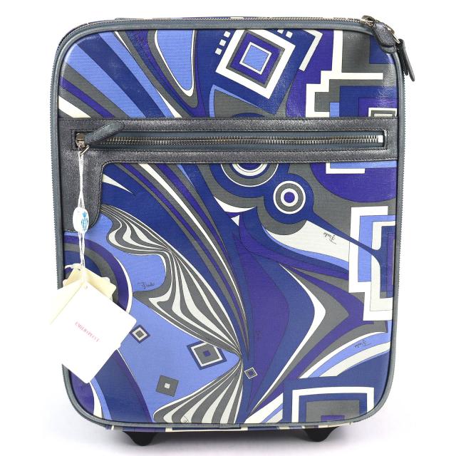 美品△Emilio Pucci エミリオ・プッチ トラベルバッグシリーズ 総柄 トロリーバッグ スーツケース キャリーケース キャリーバッグ ブルー