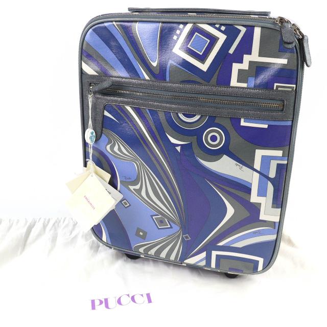 美品△Emilio Pucci エミリオ・プッチ トラベルバッグシリーズ 総柄 トロリーバッグ スーツケース キャリーケース キャリーバッグ ブルー_1